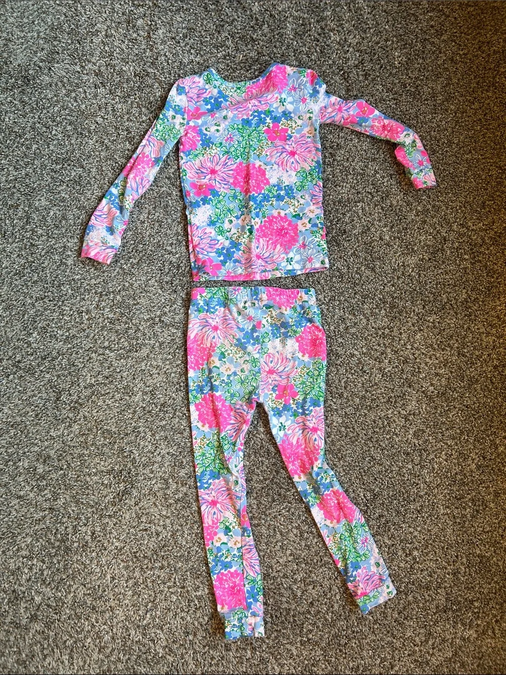 Lilly Pulitzer Girls Floral Long Sleeve Pajama Set in Pink & Blue